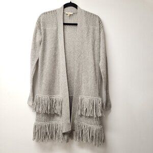 Rebecca Taylor Wool Blend Open Front Long Sleeve Fringe Sweater Cardigan Size XS